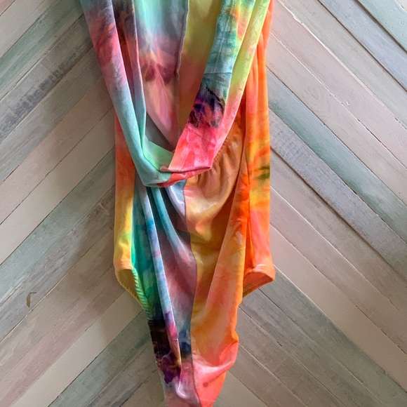 Festival club wear custom tie dye velvety spandex body suitoversized hood. - Picture 5 of 5